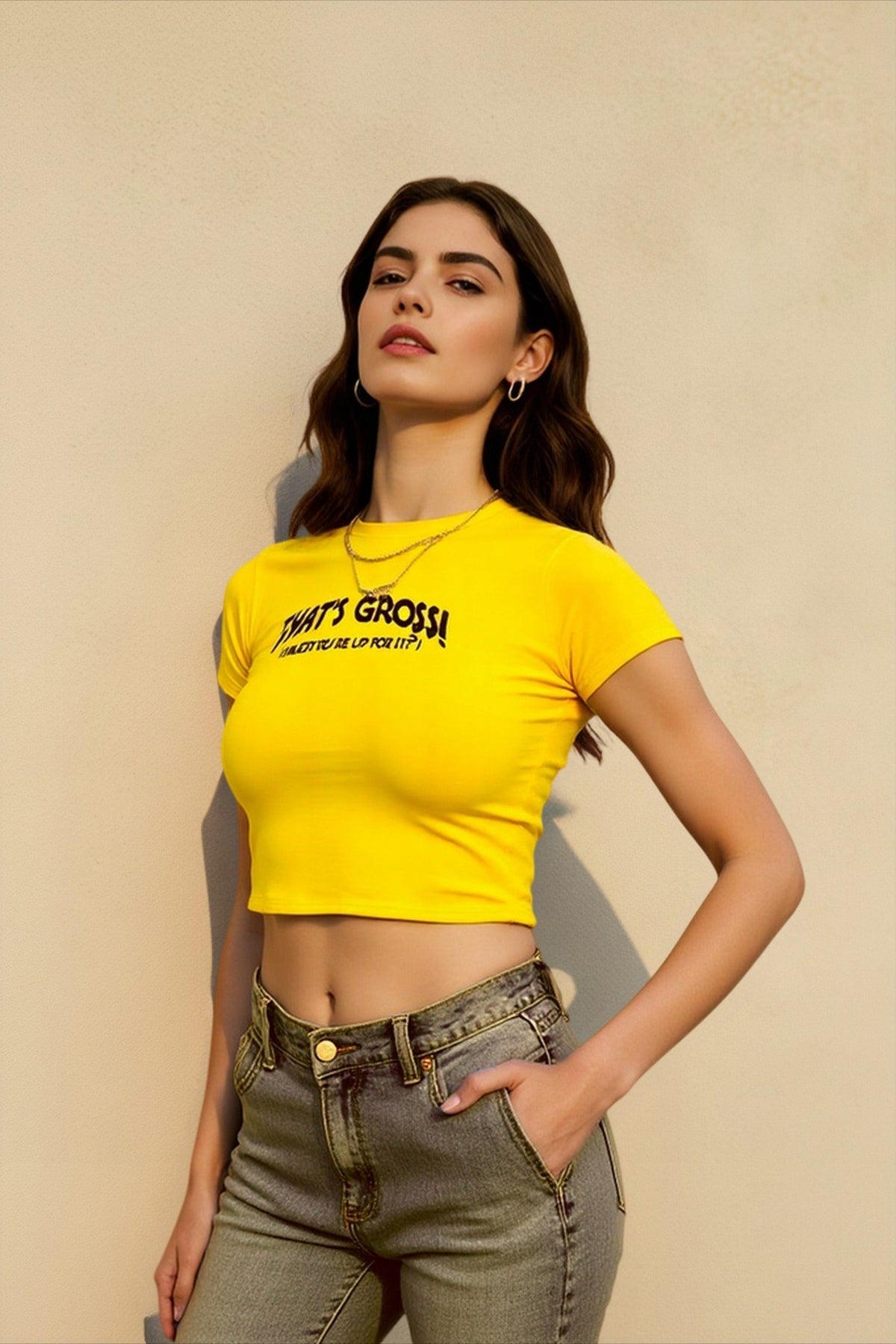 Crew Neck Short Sleeve Slogan Graphic Print Fitted Crop Top 2