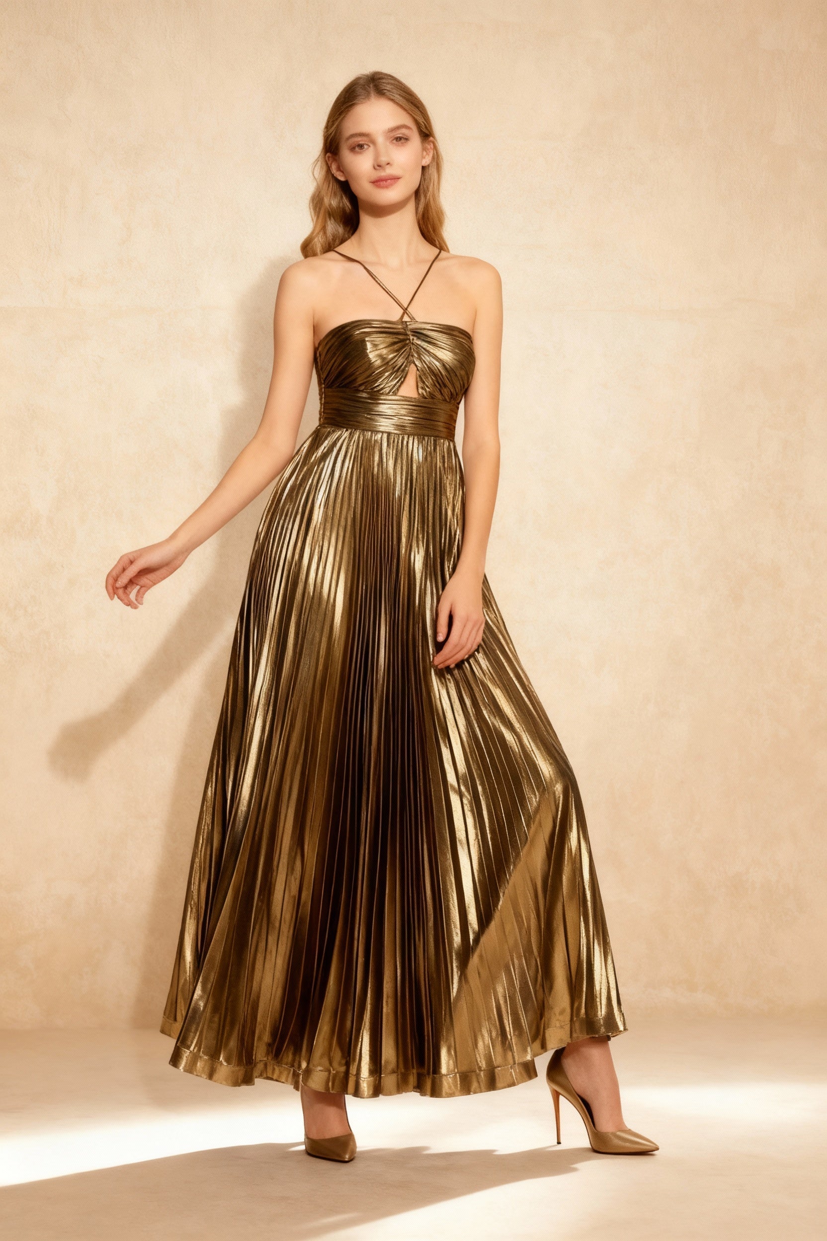 Lamara Halter Gown with Pleated Detail