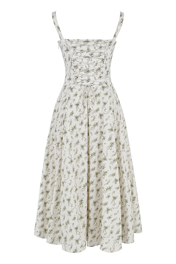 Ditsy Floral Sweetheart Tie Front Bustier High Split Maxi Dress 22