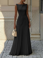 Boat Neck Sleeveless Pleated Maxi Dress 4