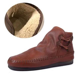 Retro Handmade Leather Ankle Booties For Women Low Heel Winter Casual Boots Yellow/Brown/Coffee