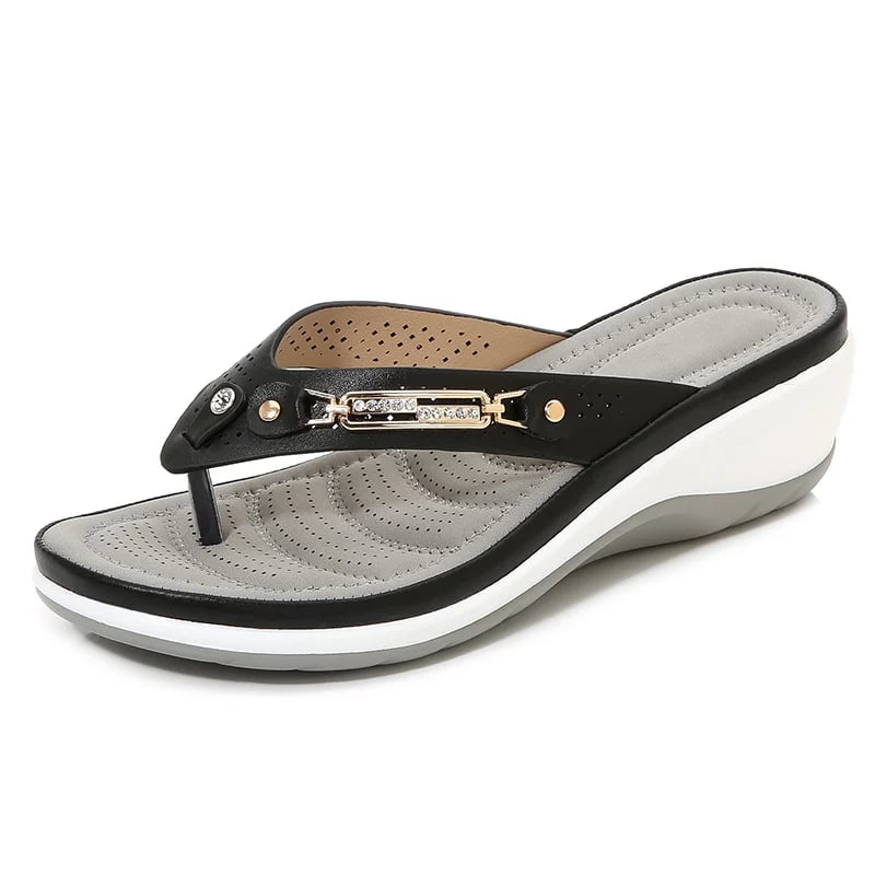 Thong Toe Post Metal Trim Wedge Sandals