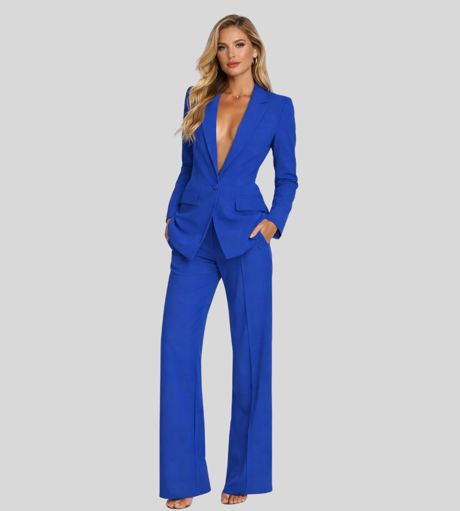 Women's Business Blazer & Wide Leg Pants Suit Set