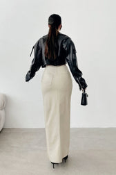 Solid Leather High Waist Slit Skirt