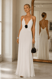 V Neck Panel Open Back Chiffon Maxi Slip Dress