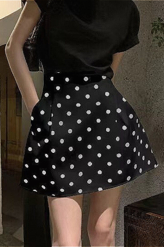 French Style High-Waisted Polka Dot Mini Skirt