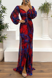 Sunset Serenade Printed Off Shoulder Diamond Maxi Dress - View 14