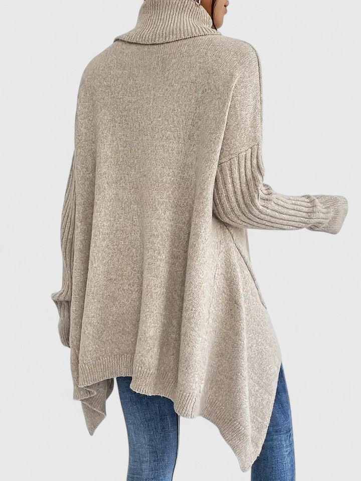 Turtleneck Drop Shoulder High Low Oversized Sweater