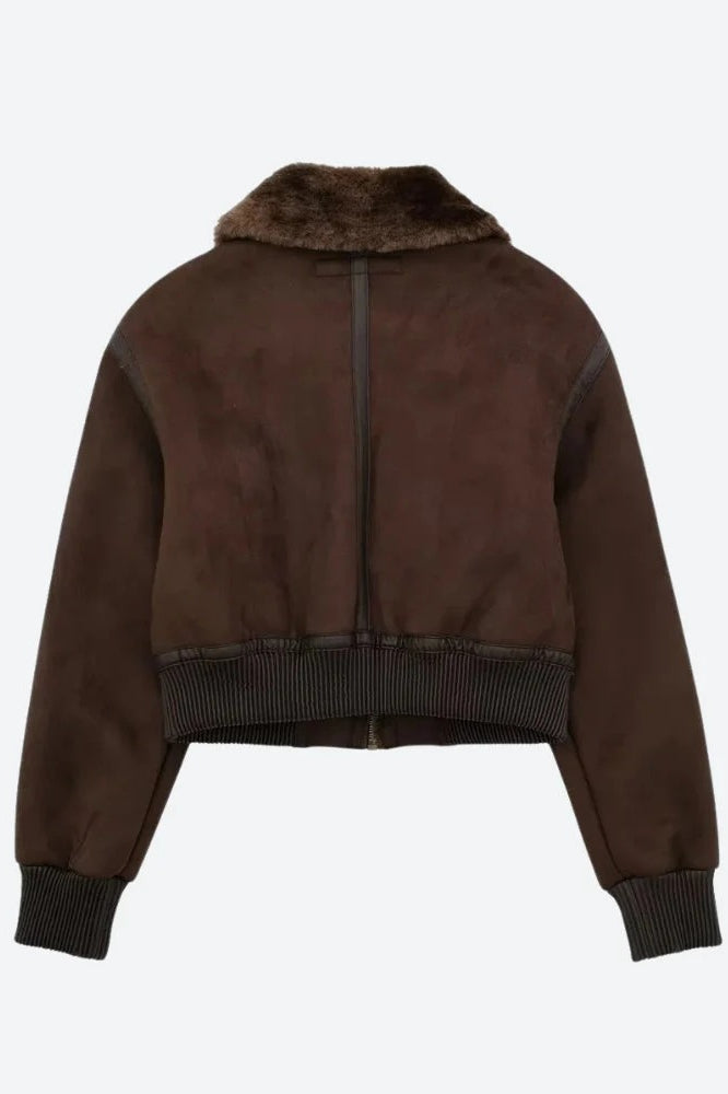 Faux Fur Collar Zip-Up Jacket
