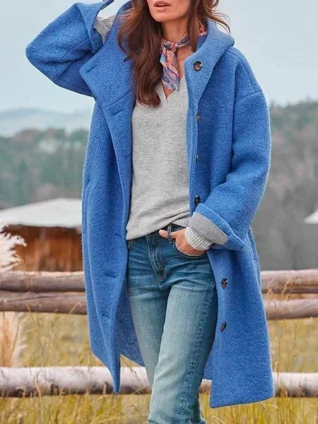 Hooded Button Front Longline Coat