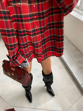 Plaid Blouse Drop with Shoulder