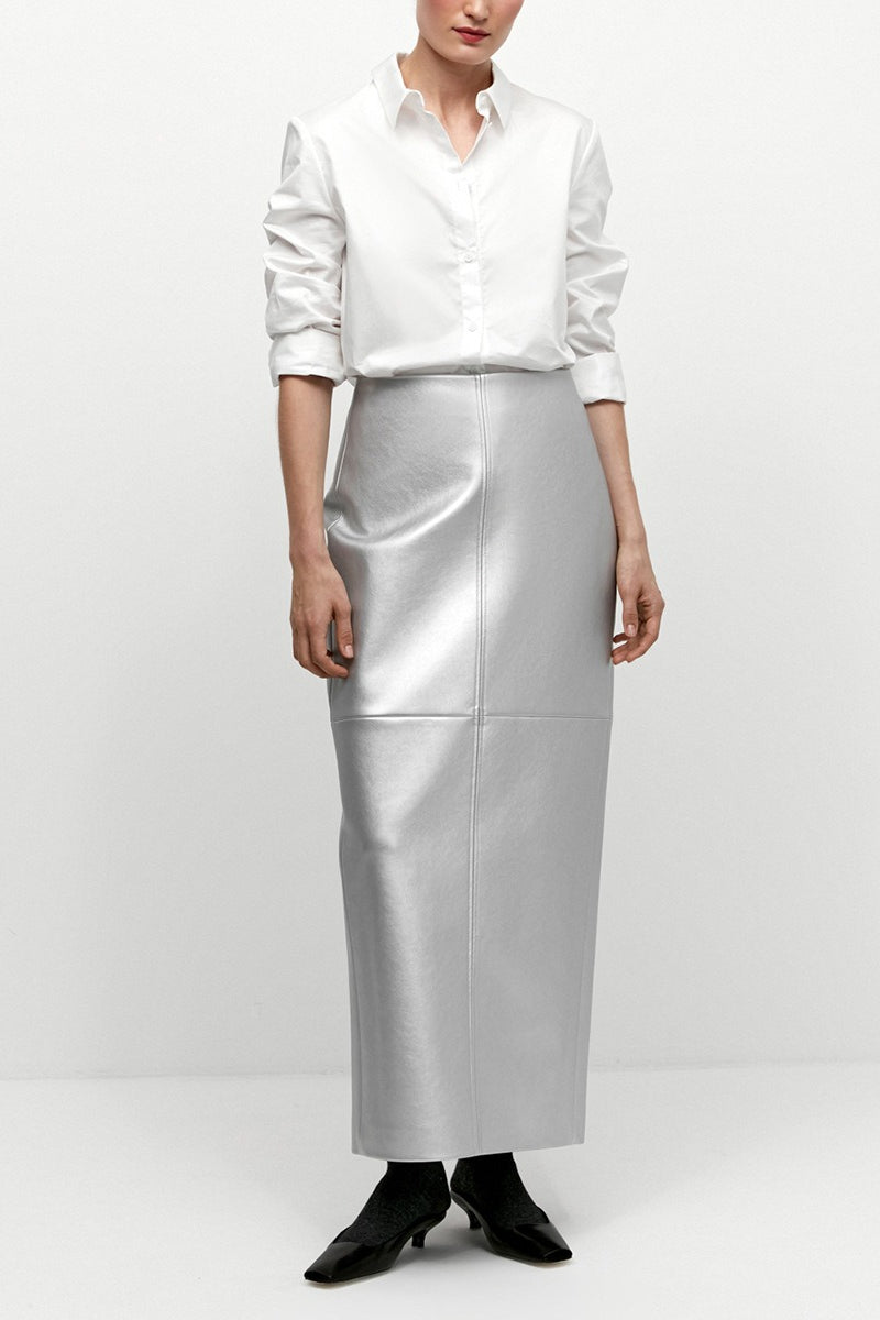 Shiny PU Leather Side Slit Pencil Skirt
