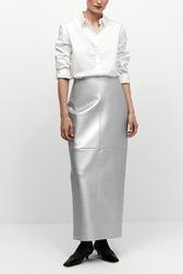 Shiny PU Leather Side Slit Pencil Skirt