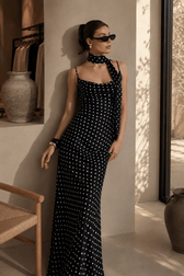 Spot Print Wrap Strap Mermaid Slip Dress