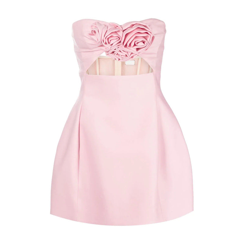 Strapless Rosette Cut Out Bust A-Line Mini Dress 8