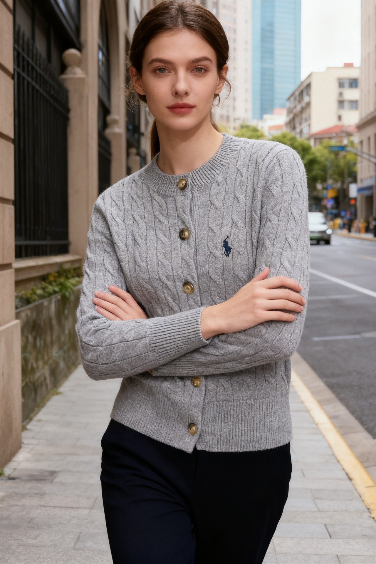 Wool Blend Embroidered Cable Cardigan