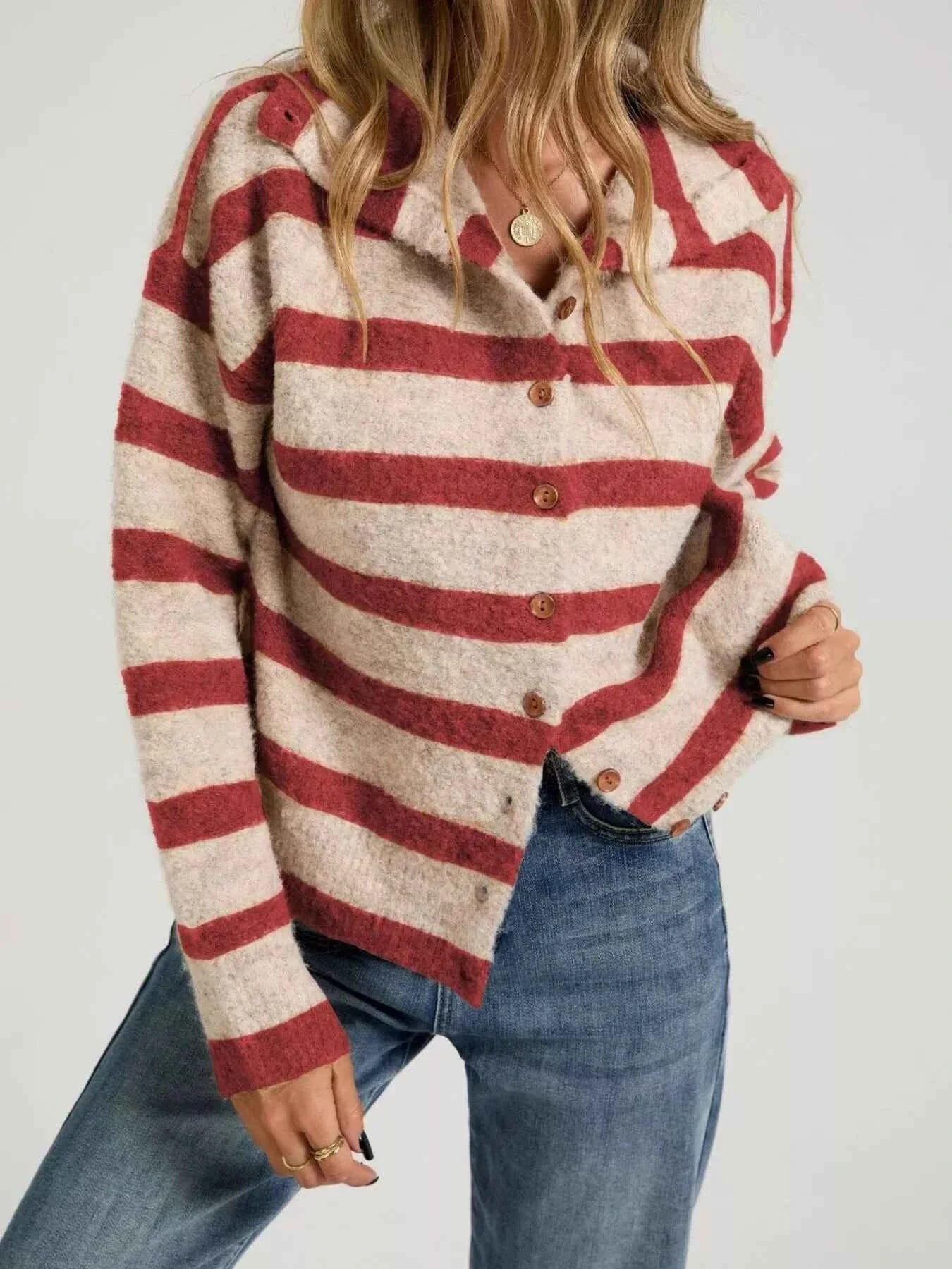 Striped Fuzzy Knit Cardigan