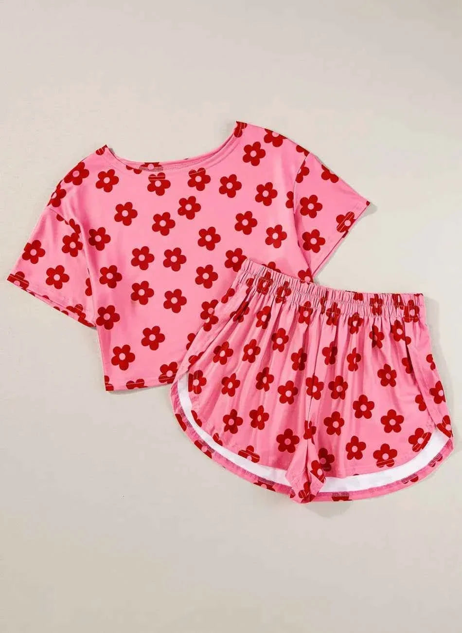 Floral Print Cropped Tee and Elastic Waist Shorts Two Piece Set 7
