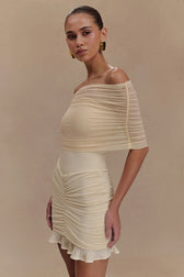 Ruched Ruffle Mesh Mini Dress 3