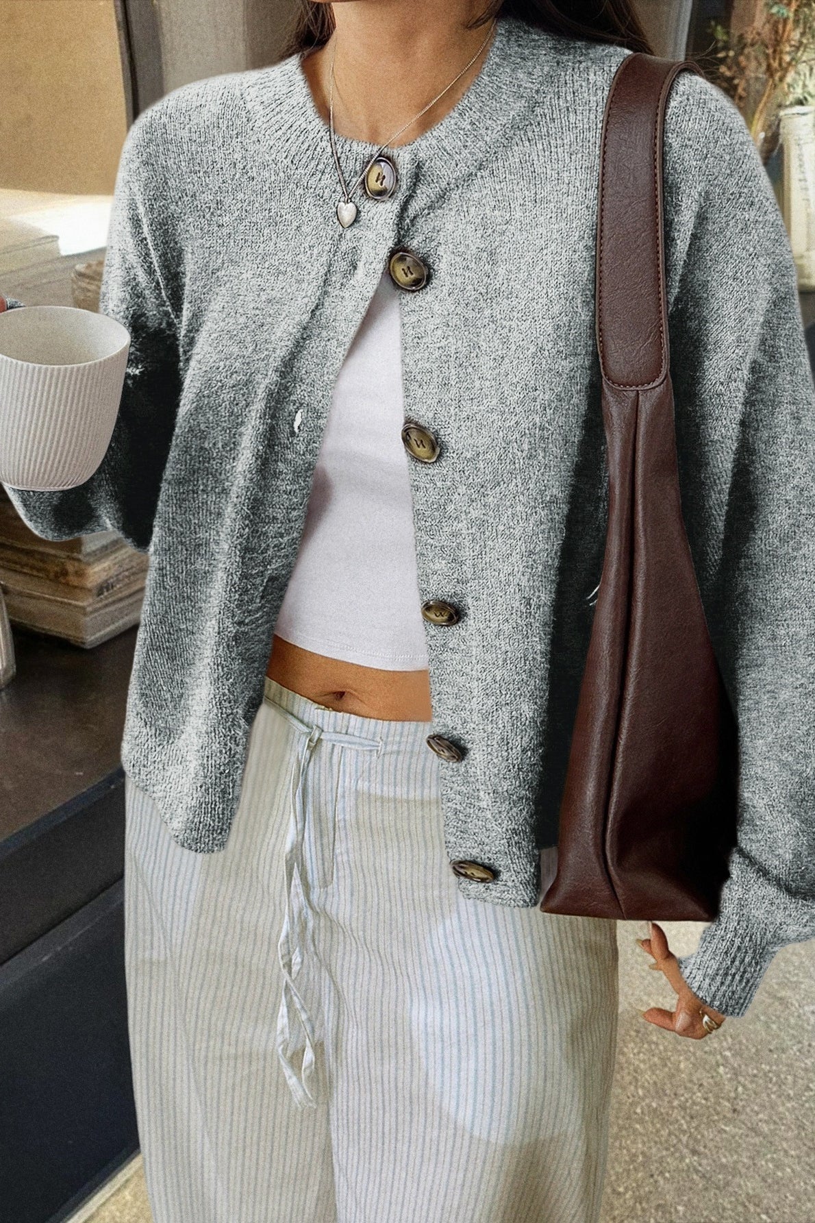 Casual Minimalist Button Front Long Sleeve Coat