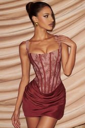 Lace Cami Drape Waist Tie Bodycon Mini Lace Dress