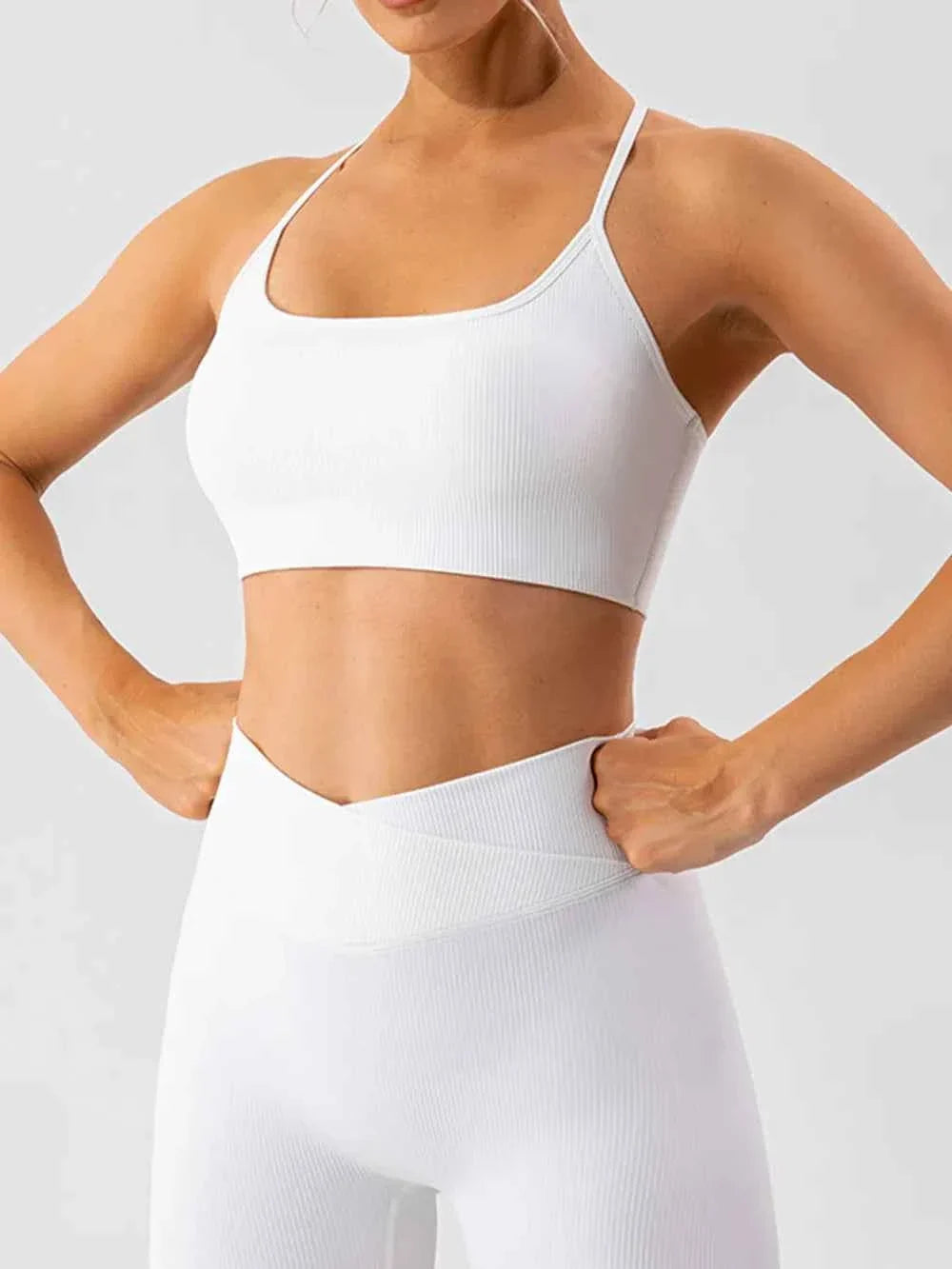 Ribbed Scoop Neck Spaghetti Strap Cropped Sports Bra Top 8