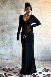 Deep V Mesh Panel Maxi Dress 2