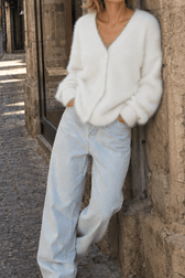 Faux Fur Blend V-Neck Cardigan