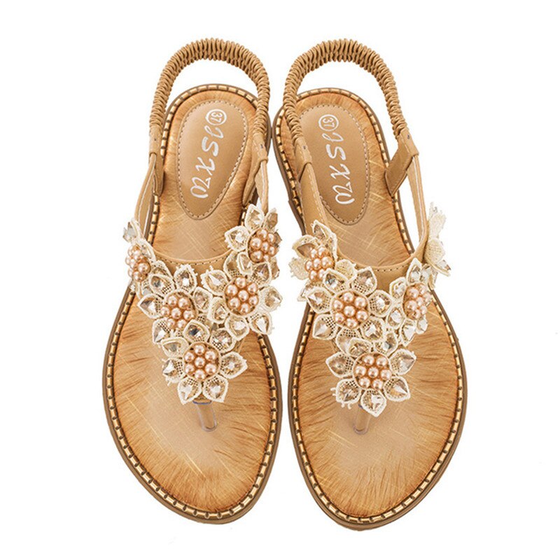 New Fashion Bead Flower Round Toe Flip-Flop Sandals