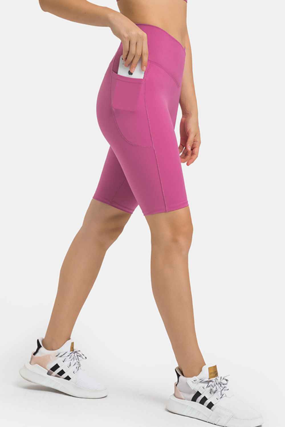 Crossover High Waist Side Pocket Knee Length Biker Shorts 3