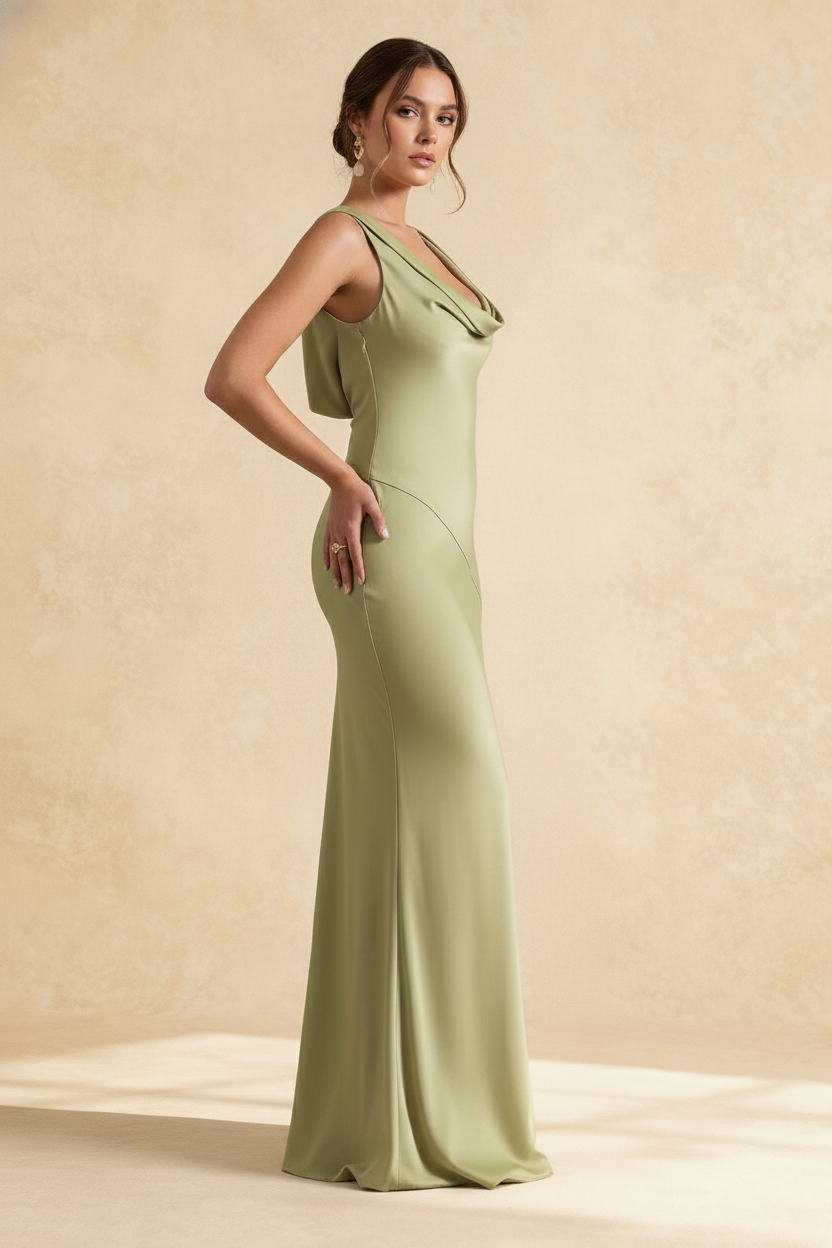 Satin Bodycon Backless Fish Maxi Dress 3