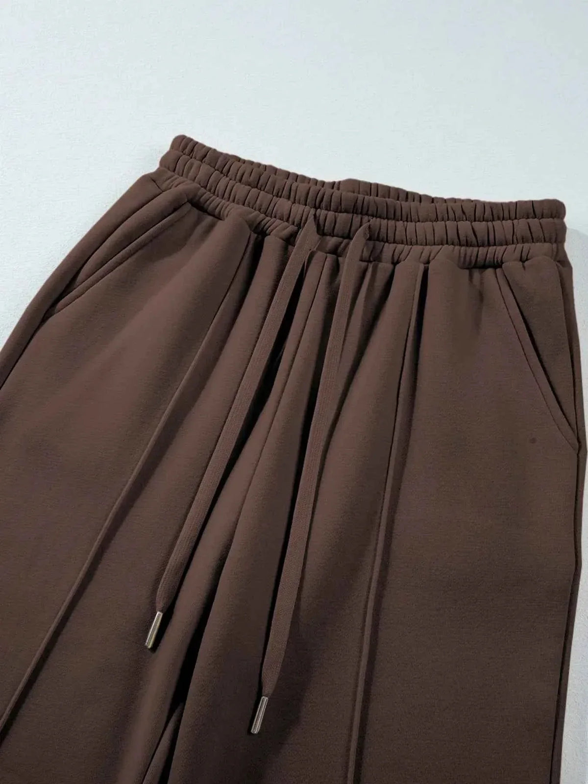 Collared Button Placket Sweatshirt and Seam Front Wide Leg Pants Two Piece Set 15