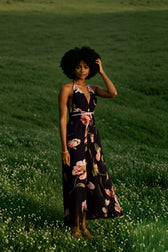 Summer Floral Pleated Backless Robe Evenning- Midi Dresses