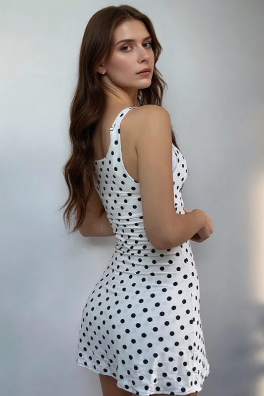 Polka Dot Waist Cinch A Line Mini Slip Dress