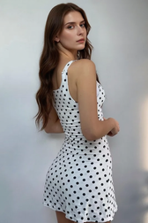 Polka Dot Waist Cinch A Line Mini Slip Dress