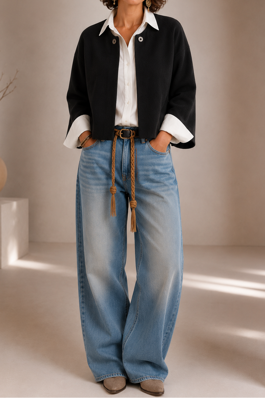 Collared Button Front Textured Knit Cropped Jacket