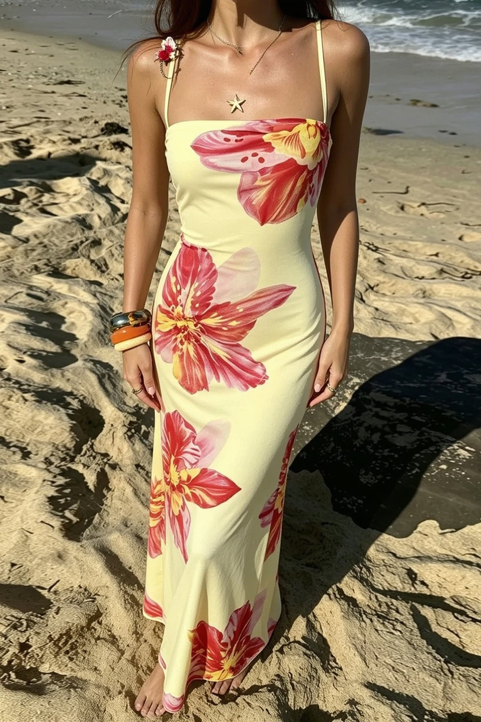 Floral Print Contrast Back Tie Slip Dress