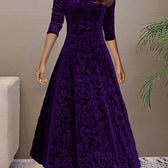 Floral Velvet V-Neck Long Sleeve Fit and Flare Midi Dress 8