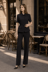 Square Neck Slim Fitted Two Piece Work Set