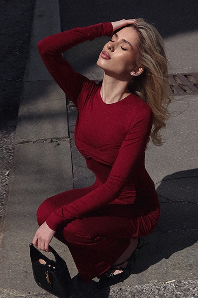 Refined Ruched Maxi Work Dress