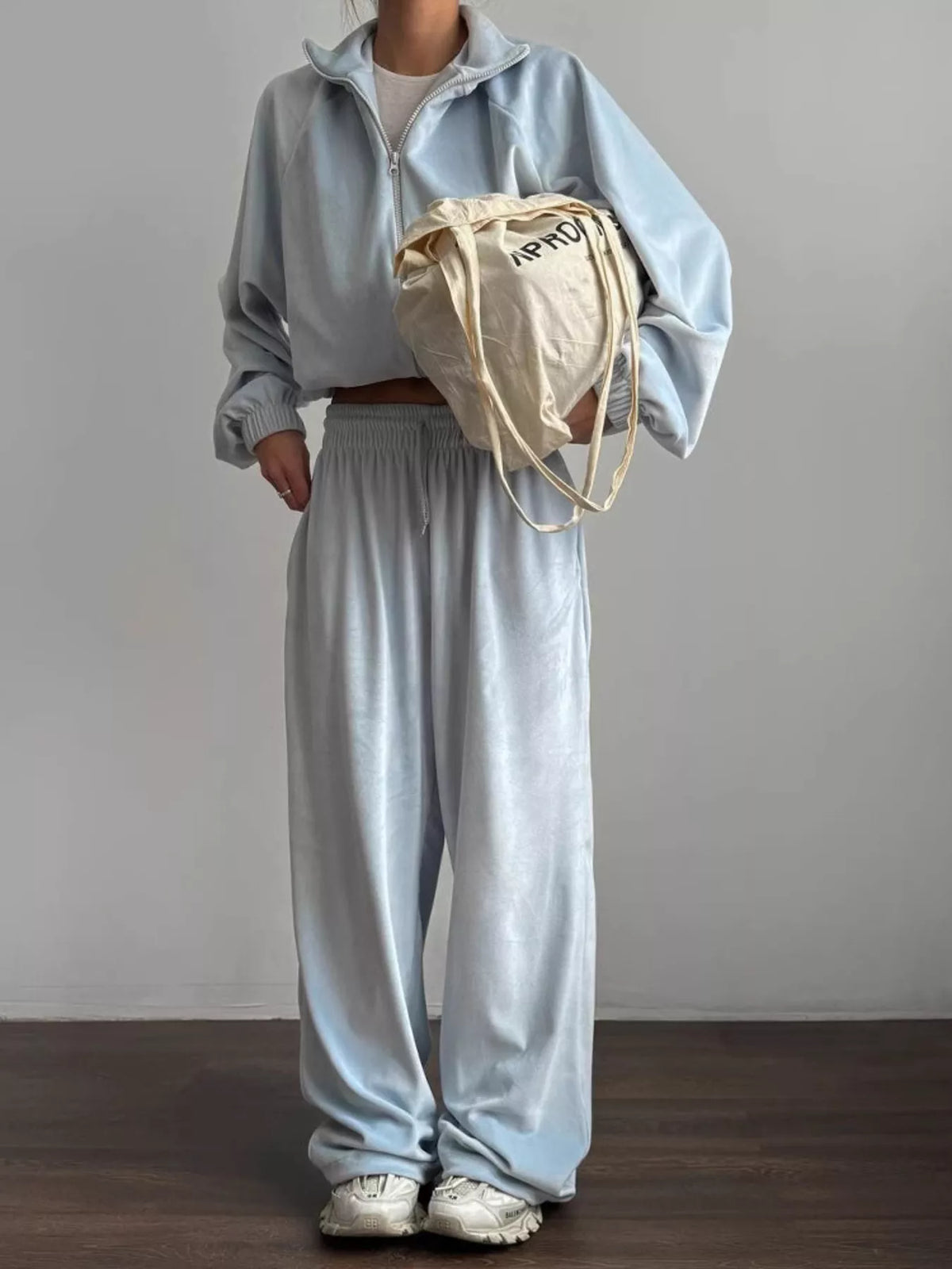 Oversized Zip Front Hoodie and Elastic Cuff Joggers Two Piece Set 16