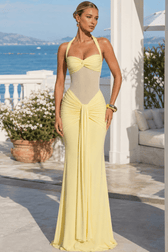 Ruched Halter Drape Tie Curve Long Slip Dress