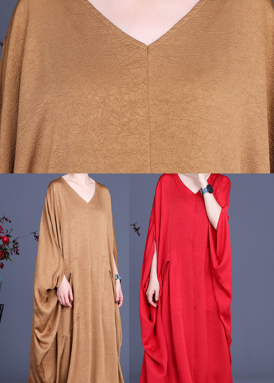 V-Neck Batwing Sleeve Draped Pocket Kaftan Maxi Dress