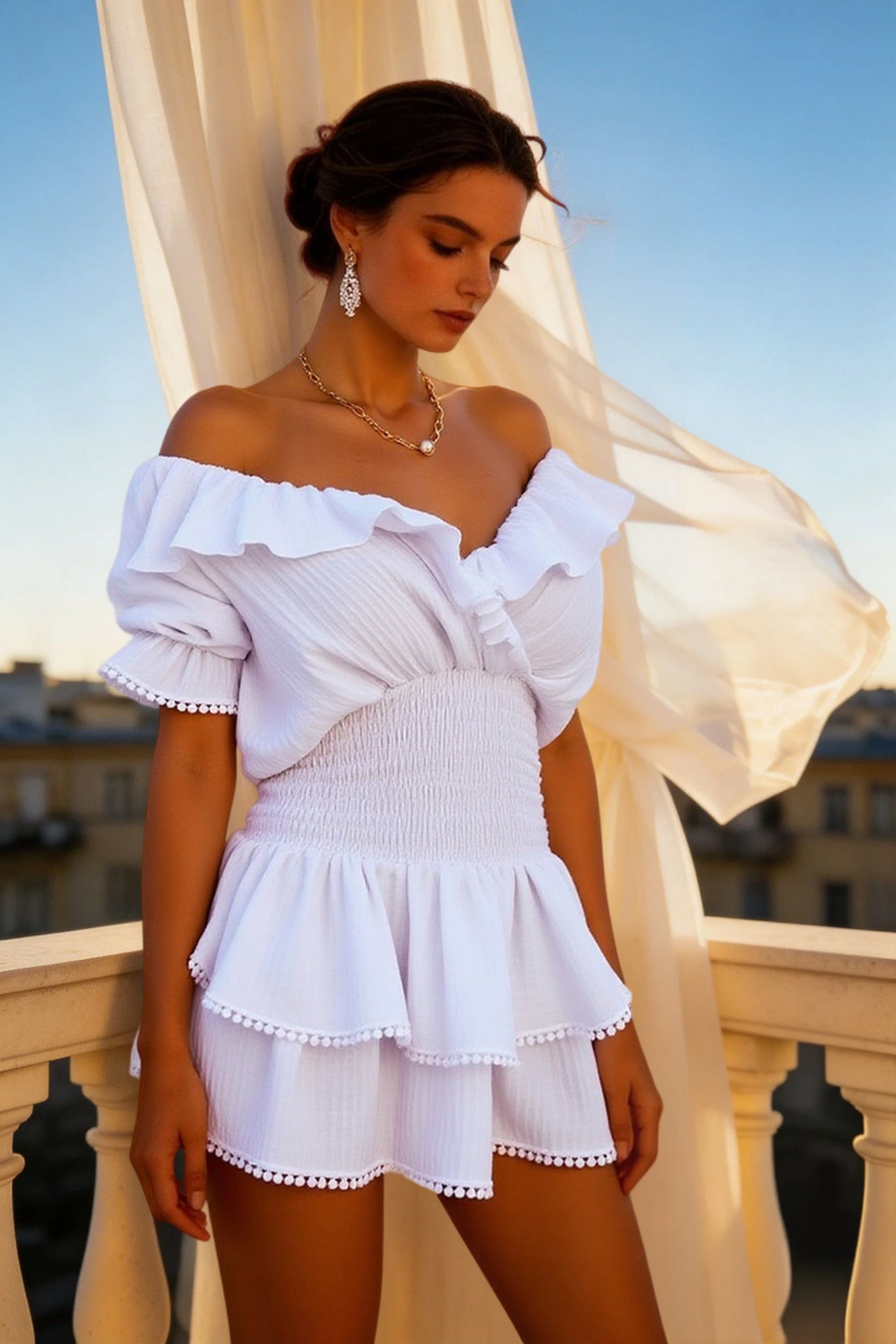 Summer Women Slash Neck Mini Dress