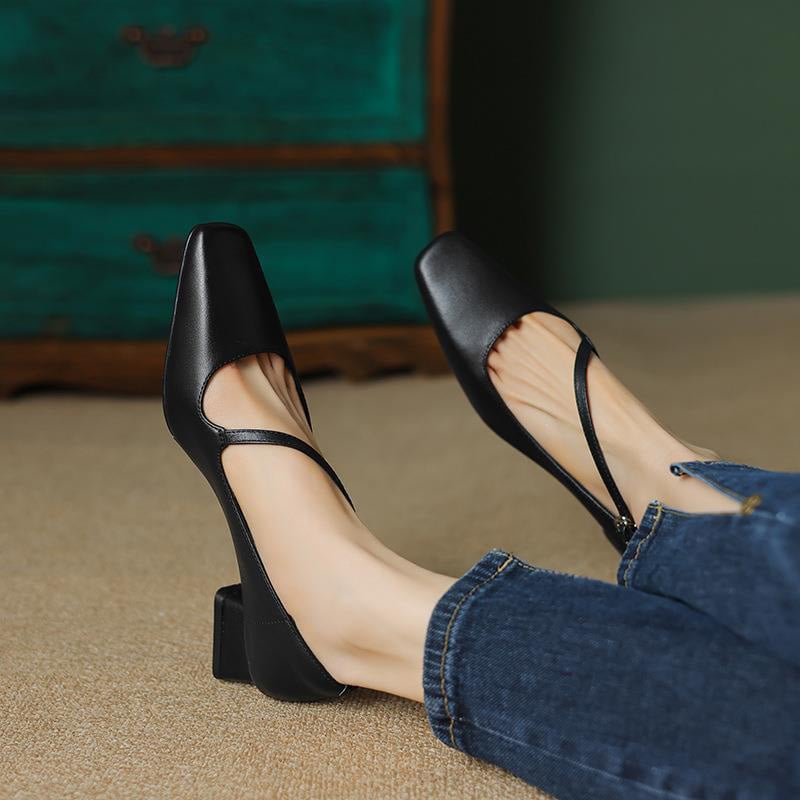 Shandra Square Toe Block Heels Mary Jane Shoes