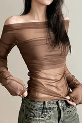 Retro Cold Shoulder Long Sleeve Top
