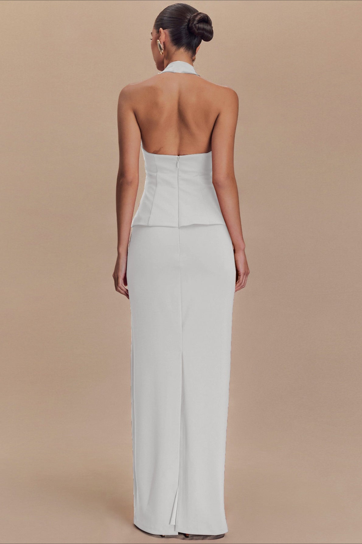 Halter Neck Backless Peplum Maxi Gown
