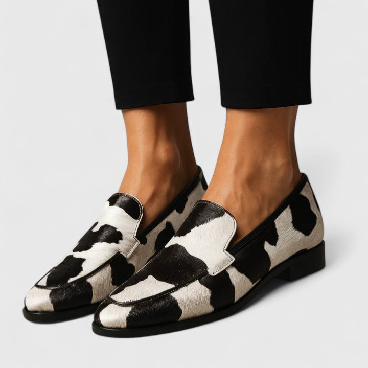 Cow Print Pointed Toe Loafers