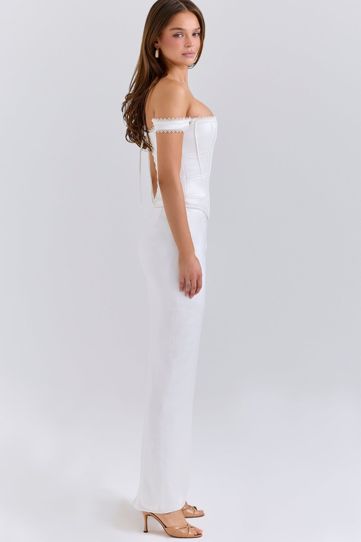 Satin Off Shoulder Corset Bodice Column Maxi Dress 5