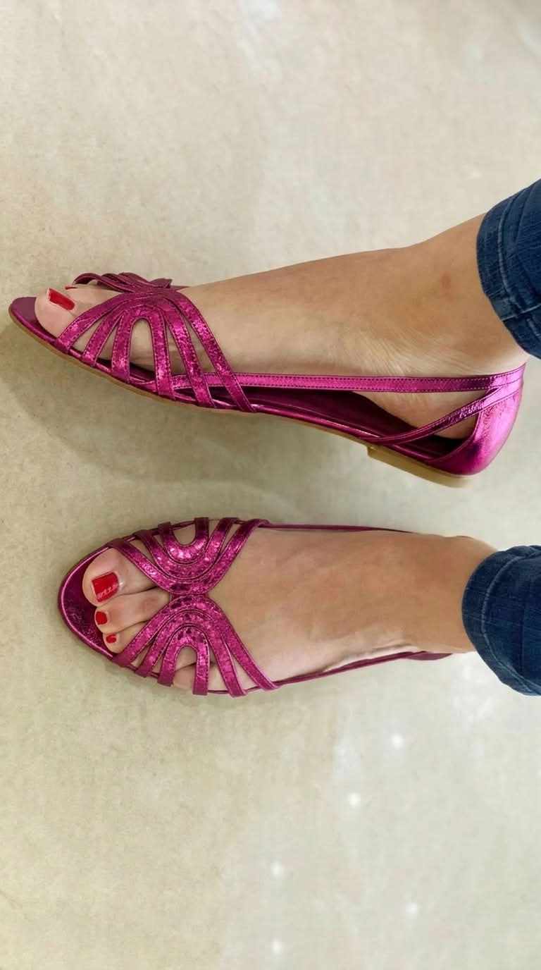 Peep Toe Cut Out Slingback Flat Sandals